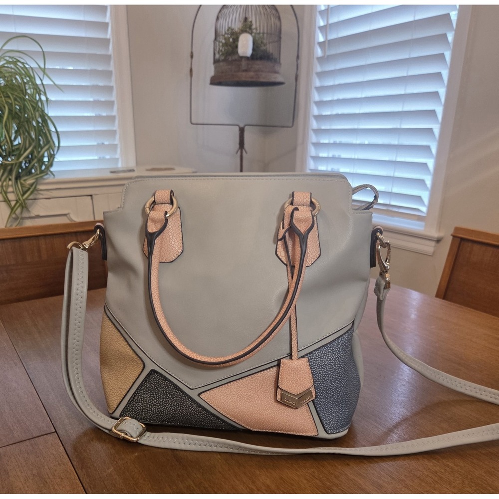 Gussaci Collection Handbag Satchel‎ Purse Geometric Grey Classic Luxury Style